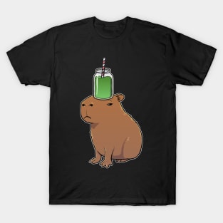 Capybara with a Green Smoothie on its head T-Shirt